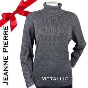 Jeanne Pierre Woman Turtleneck Sweater 2X Dark Gray Silver Sparkle Holiday